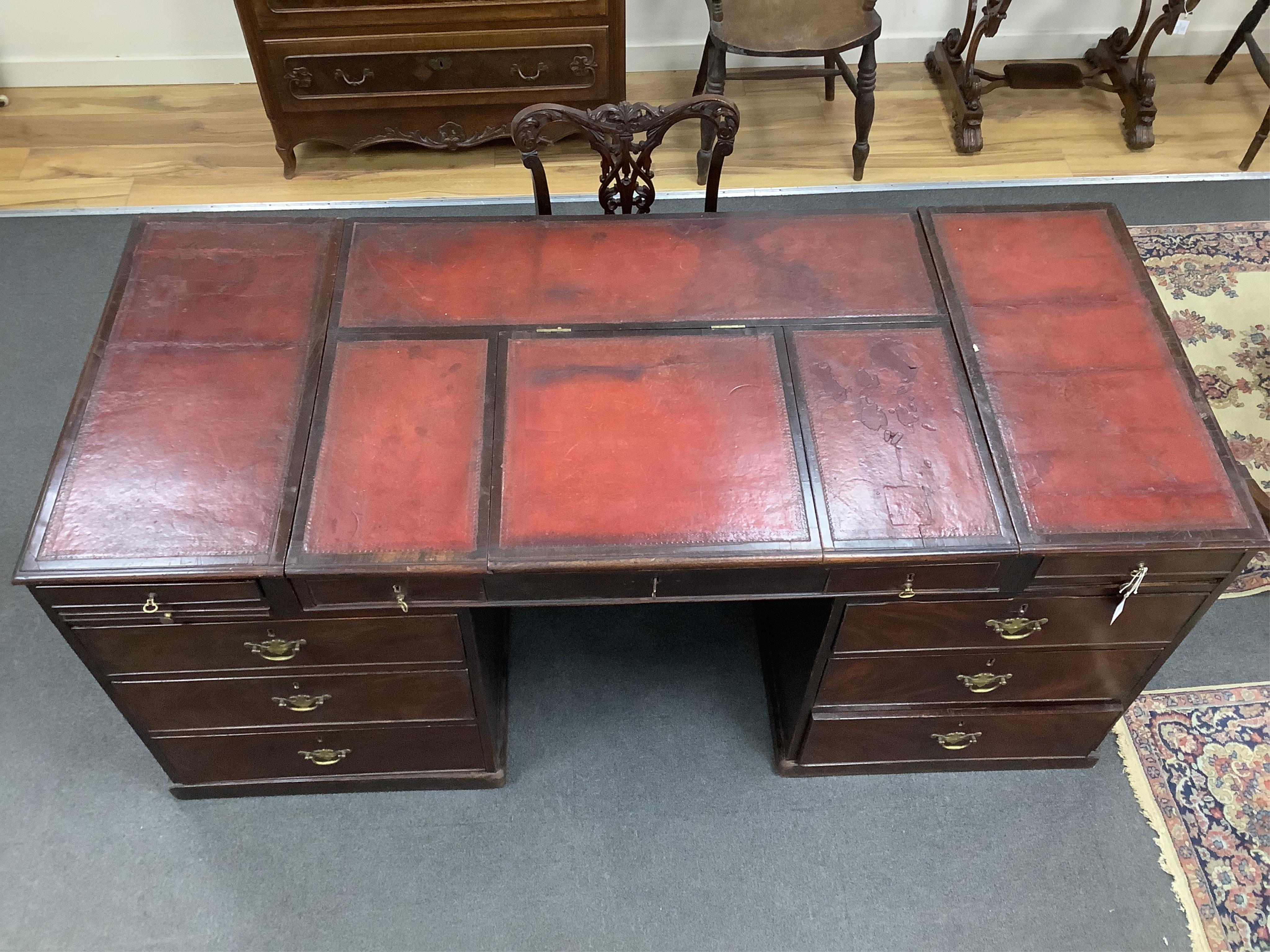 A mahogany pedestal desk, width 181cm, depth 78cm, height 79cm